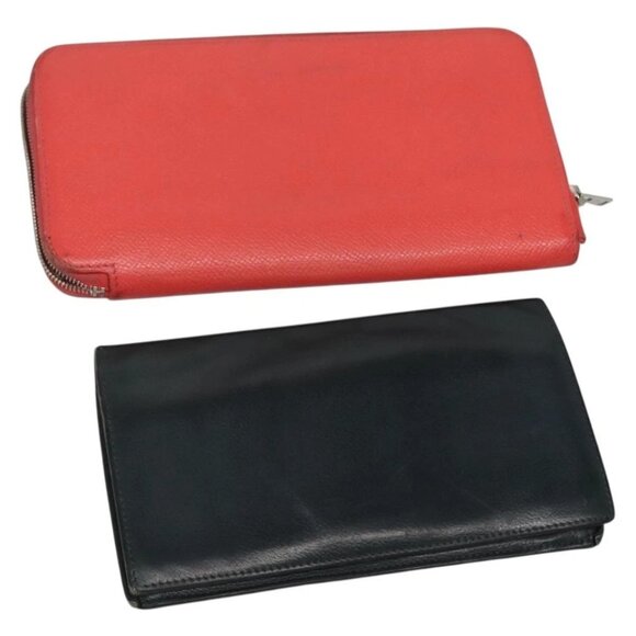 HERMES Wallet Leather 2Set Black Red Auth - Picture 1 of 16